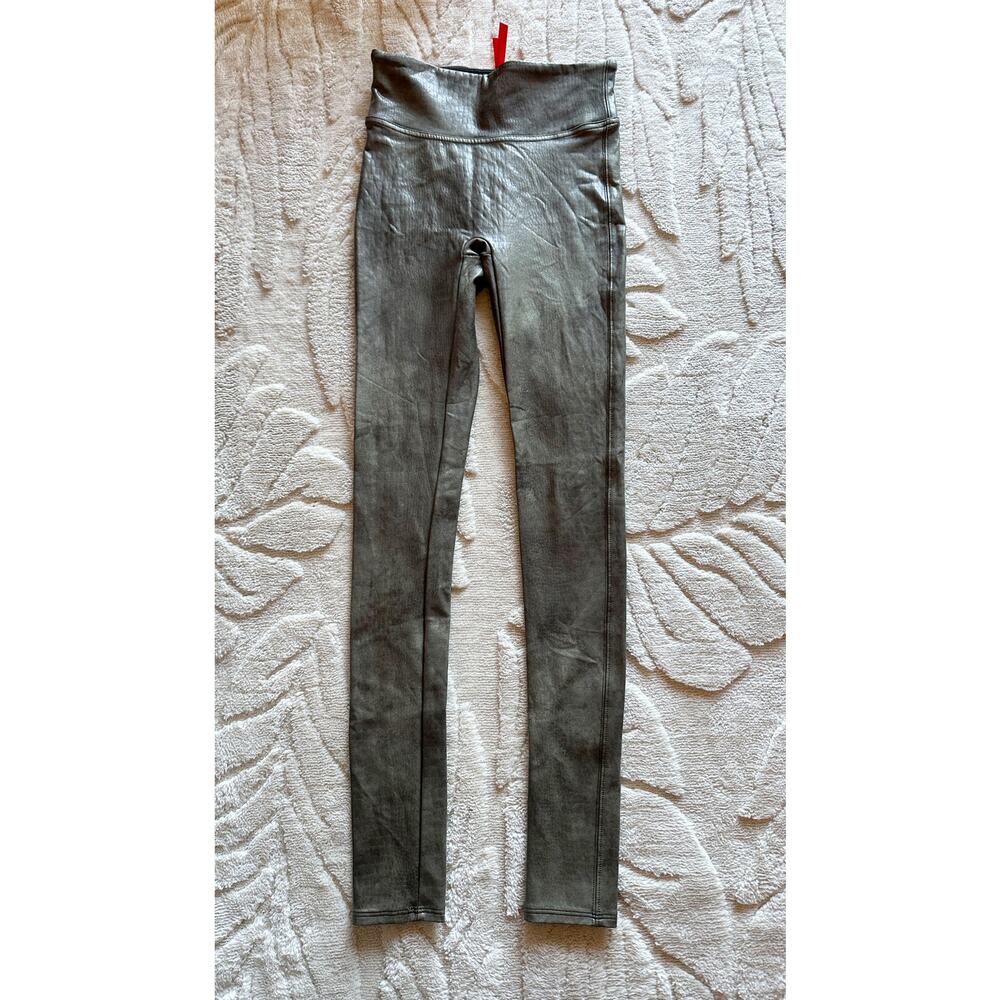 Spanx Faux Leather Camo Leggings Metallic Olive Green High Rise Womens Size XS - Picture 2 of 8